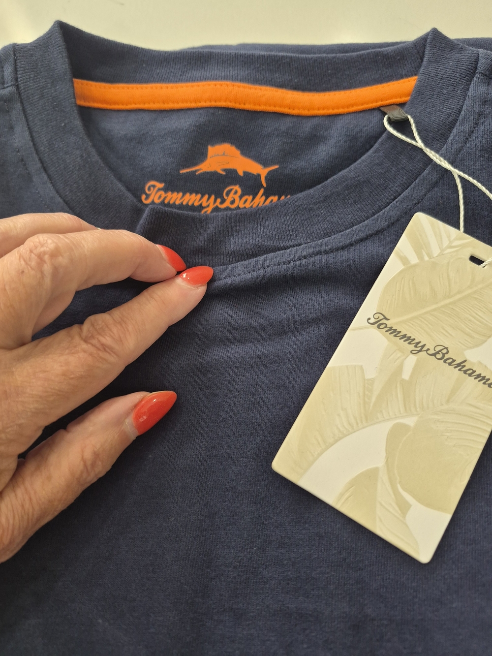 Tommy Bahama Navy Tee with Orange Trim